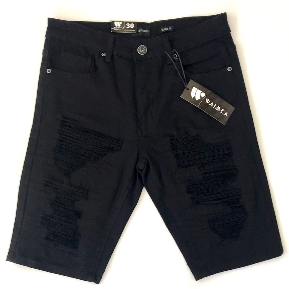 Waimea Black Jean Shorts Destroyed Classic Denim Style Skinny Fit Size 30
